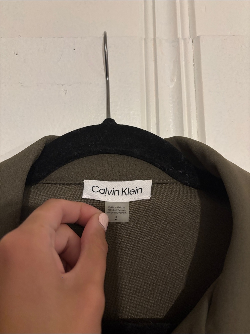 Calvin Klein Olive Button-Down Puff Sleeve Midi Dress - Picture 2 of 4